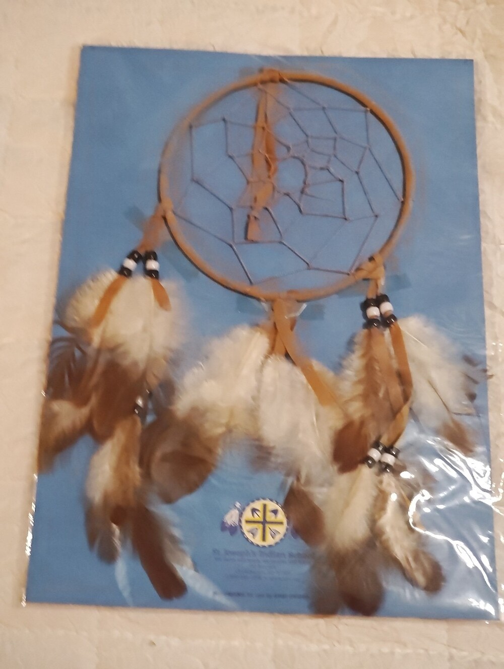 Dreamcatcher Wall Decor with Brown and White Feathers -